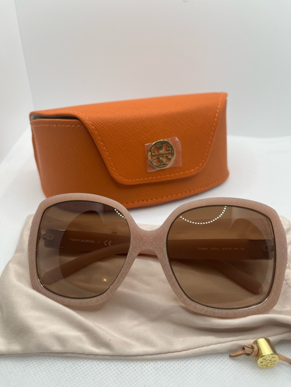 Tory Burch Pale Pink Square Sunglasses with Brown Lenses